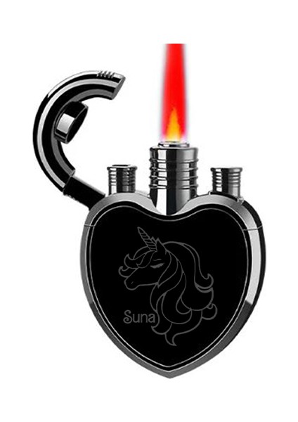 Kalp Şeklinde Kişiye Özel Isimli Çakmak Metal Turbo Alev Unicorn Tasarımlı fiyatları