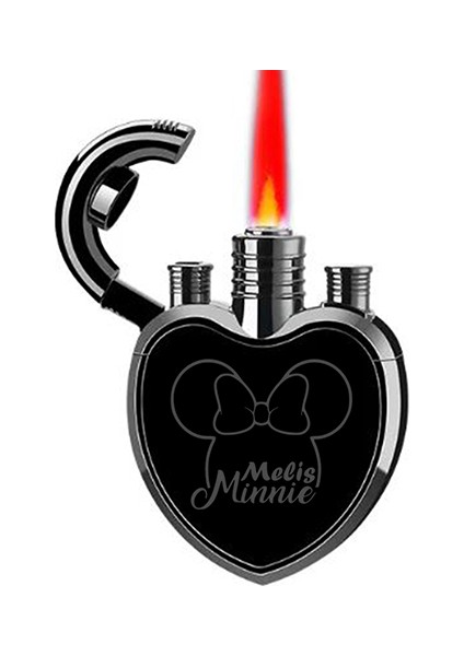 Kalp Şeklinde Kişiye Özel Isimli Çakmak Metal Turbo Mickey Mouse Minnie Tasarımlı