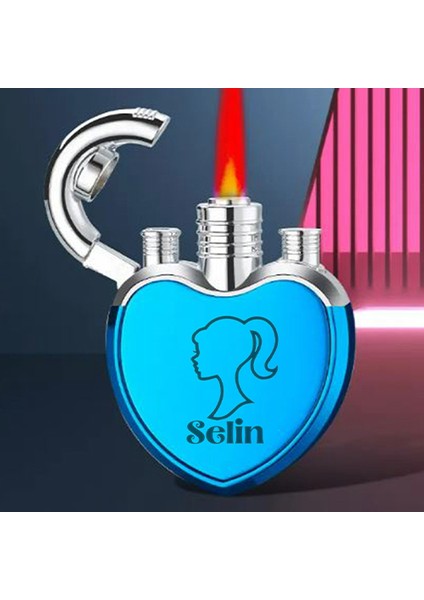 Kalp Şeklinde Kişiye Özel Isimli Çakmak Metal Turbo Mickey Barbie Tasarımlı