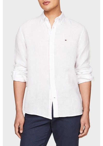 Düğmeli Yaka % 100 Keten Regular Fit Gömlek Erkek Gömlek MW0MW34602 Ycf