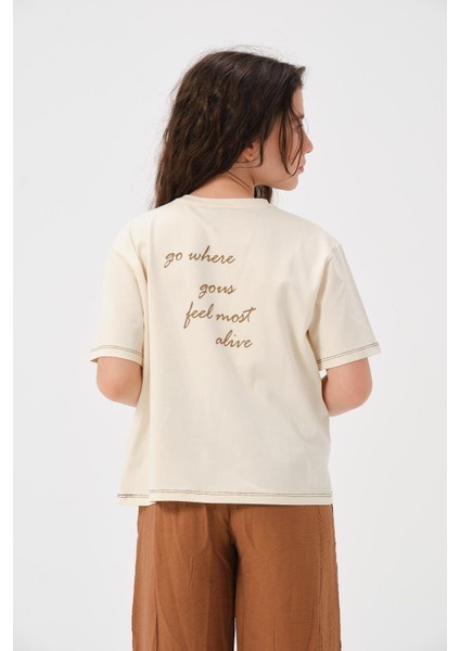 Genç Kız Çocuk Ön ve Arka Yazı Baskılı T-Shirt
