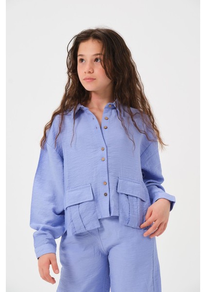 Genç Kız Çocuk Cepli Uzun Kollu Gömlek