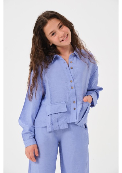 Genç Kız Çocuk Cepli Uzun Kollu Gömlek