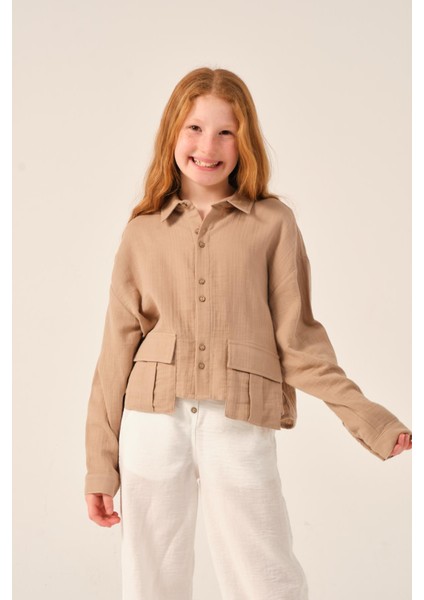 Genç Kız Çocuk Cepli Uzun Kollu Gömlek fırsatları