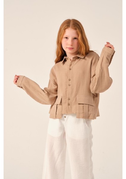 Genç Kız Çocuk Cepli Uzun Kollu Gömlek