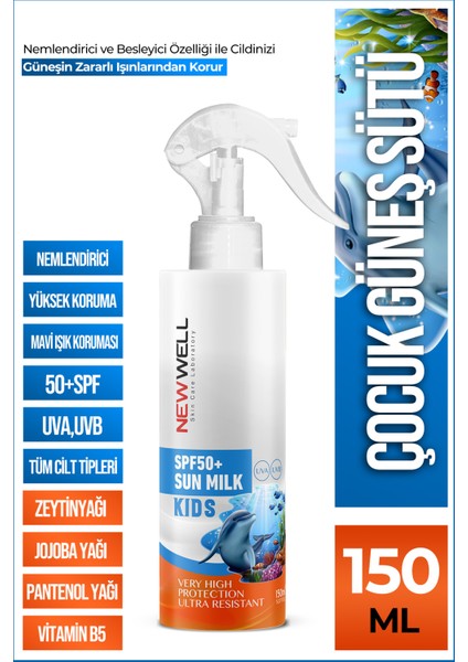 Çocuk Güneş Sütü Yüksek Koruma SPF50+ Jojoba Oil 150 ml