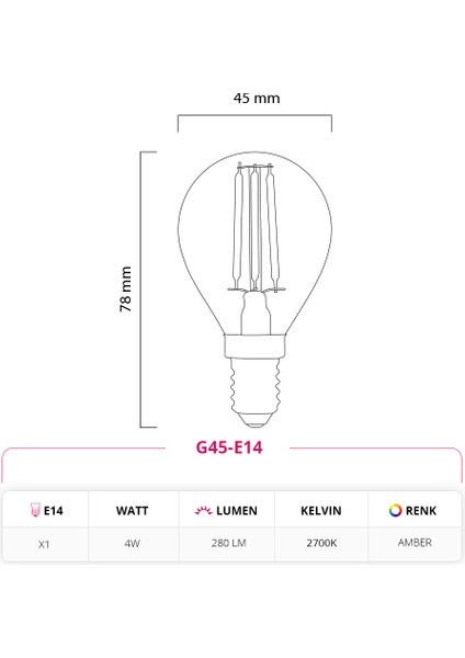 LED Lamp 4W 220V E14 G45 Rustik LED Top Ampul G45-E14 10'lu Paket