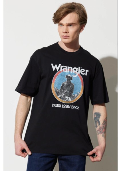 W7CBEE100 Siyah Önü Baskılı Bisiklet Yaka Erkek T-Shirt