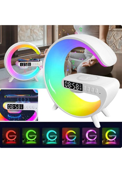 15W G Şekli LED Kablosuz Şarj Özellikli Hoparlör Renk Değiştirme Zamanlayıcı Çalar Saat Şarj Standı, Yatak Odası Için Başucu Masa Lambası ve Hoparlör fiyatları
