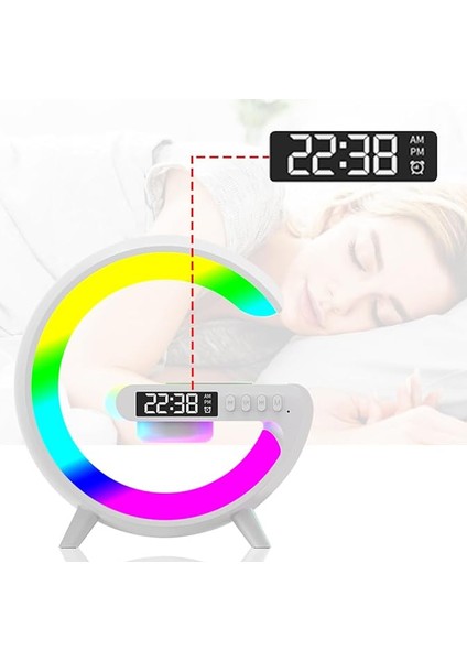 15W G Şekli LED Kablosuz Şarj Özellikli Hoparlör Renk Değiştirme Zamanlayıcı Çalar Saat Şarj Standı, Yatak Odası Için Başucu Masa Lambası ve Hoparlör fırsatları