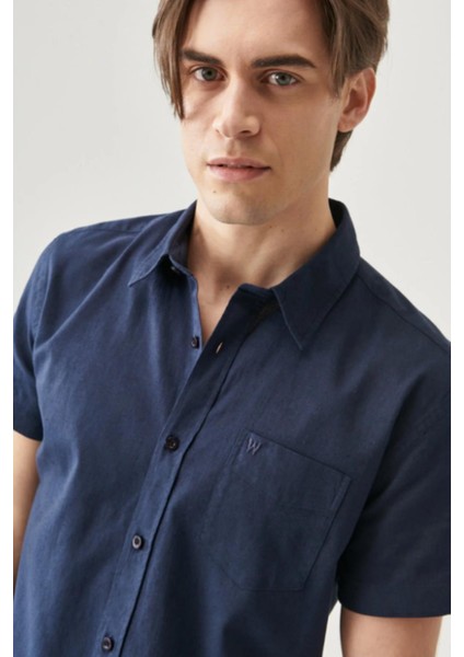 W5J7LO114 Lacivert Önü Cepli Kısa Kollu Erkek Gömlek indirimleri