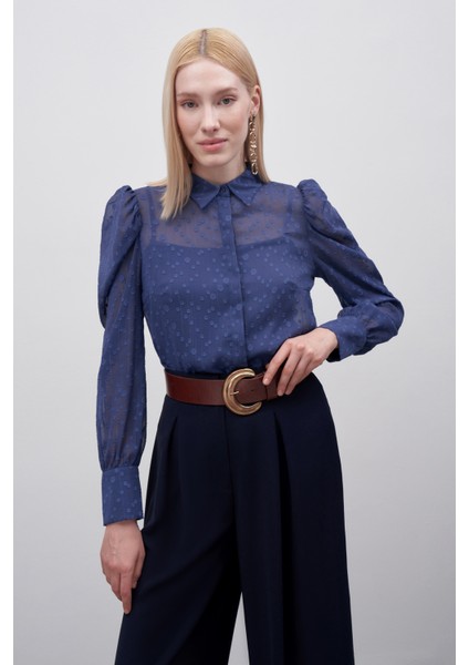 Puantiye Dokulu Gömlek - Lacivert modelleri