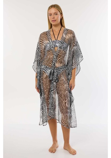 4800 Zebra Desenli Plaj Elbisesi