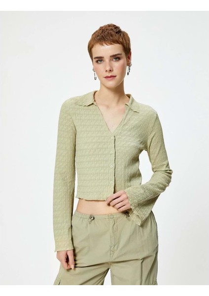 Uzun Çan Kol Gömlek Dokulu Slim Fit - Koton - 4SAL10133IK - Yeşil - Xl fiyatları