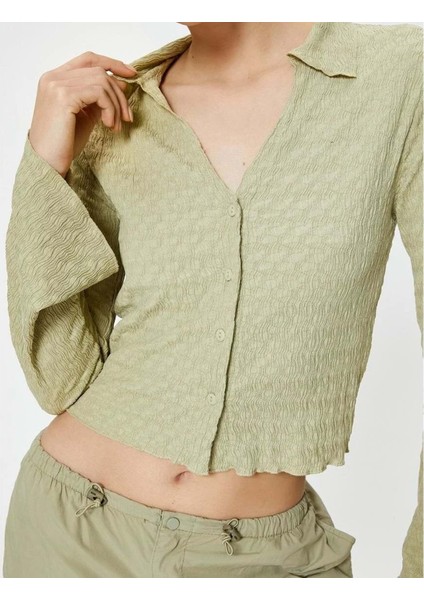 Uzun Çan Kol Gömlek Dokulu Slim Fit - Koton - 4SAL10133IK - Yeşil - Xl modelleri
