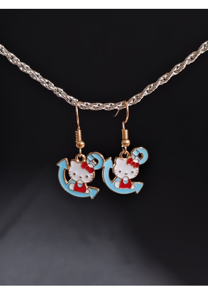 Antik Gümüş Kaplama Anime Blue Hello-Kity Sanrio Küpe modelleri