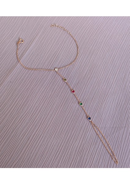 Renkli Taşlı Kalpli Gümüş Şahmeran Bileklik - Gold Renk fiyatları