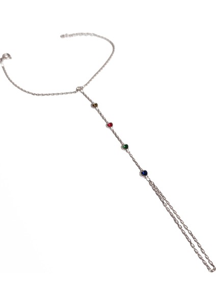 Renkli Taşlı Kalpli Gümüş Şahmeran Bileklik - Gold Renk indirimleri