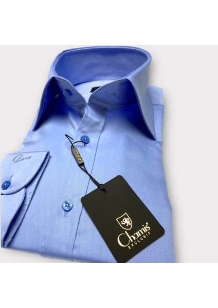 Slimfit Koyu Mavi Saten Polat Yaka Gömlek fiyatları