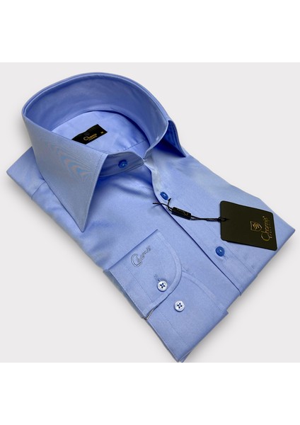 Slimfit Koyu Mavi Saten Polat Yaka Gömlek fırsatları