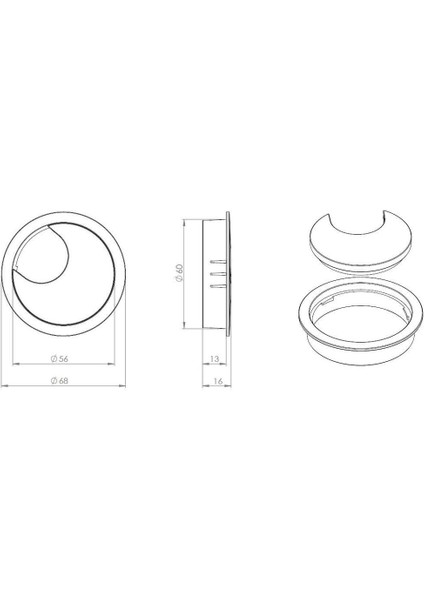 Mat Siyah Boyalı Zamak Kablo Kapağı 60 mm