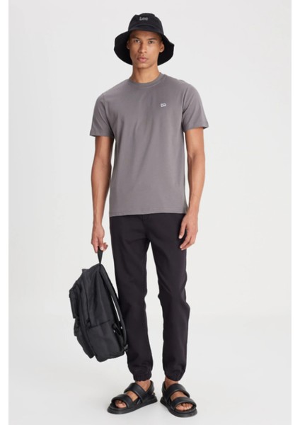 L60UFQ003 Antrasit Erkek Regular Fit Bisiklet Yaka Normal Kesim Lee Logolu Tşört