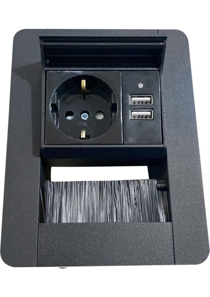 Mat Siyah USB Hızlı Şarj ve Prizli Masa Üstü Mini Priz Seti