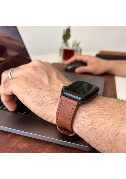 Apple Watch Uyumlu Deri Kordon Ultra Kahve Hakiki Deri Klasik saat kordonu modelleri