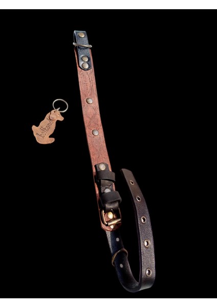 Köpek boyun tasması hakiki deri kahverengi siyah kalınlık:4mm genişlik:3cm boyun ölçüsü:M.32-40cm ayarlanabilir dog collar T1-26 fiyatları
