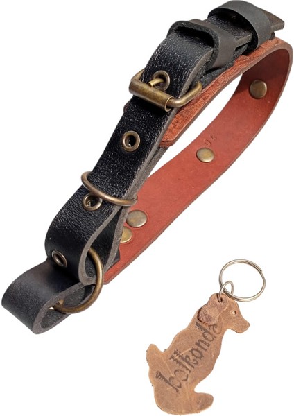 Köpek boyun tasması hakiki deri kahverengi siyah kalınlık:4mm genişlik:3cm boyun ölçüsü:M.32-40cm ayarlanabilir dog collar T1-26