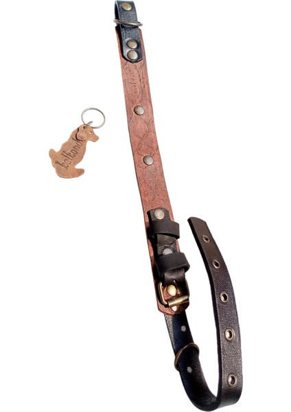 Köpek boyun tasması hakiki deri kahverengi siyah kalınlık:4mm genişlik:3cm boyun ölçüsü:M.32-40cm ayarlanabilir dog collar T1-26 fırsatları