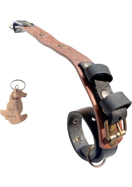 Köpek boyun tasması hakiki deri kahverengi siyah kalınlık:4mm genişlik:3cm boyun ölçüsü:M.32-40cm ayarlanabilir dog collar T1-26 indirimleri