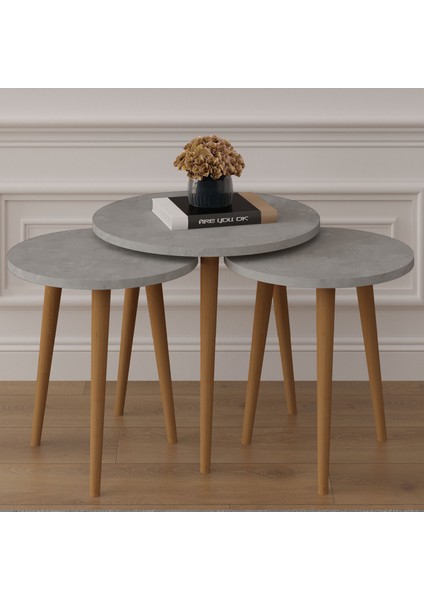 3’lü Yuvarlak Zigon Sehpa Ahşap Ayaklı modelleri