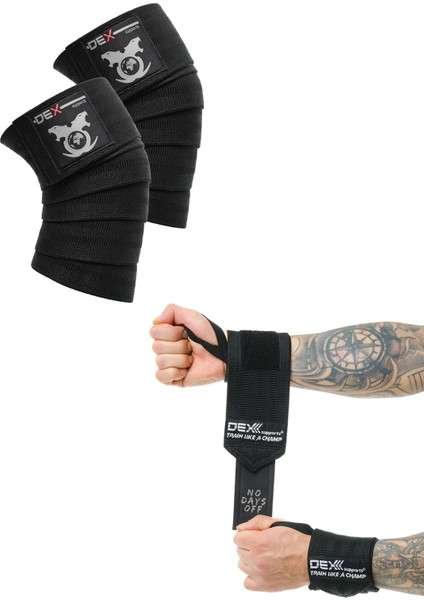 Fitness Bilekliği Wrist Wraps Legend Series + Knee Wraps Sporcu Dizliği Legend Series 2'li Paket