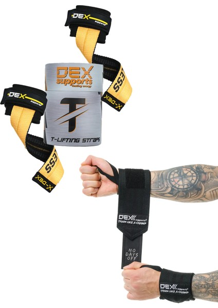 Fitness Bilekliği Wrist Wraps Legend + Ağırlık Kaldırma Kayışı Lifting Straps T-Grips 2'li Paket