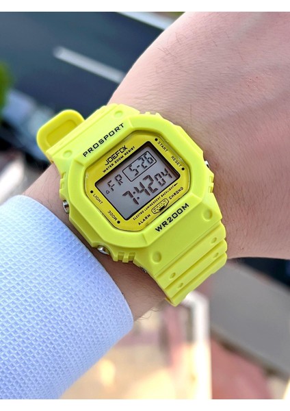 Joefox G-Shock Kasa Sarı Digital 5 Atm Suya Dayanıklı 2 Yıl Garantili Spor Kol Saati J-GS14