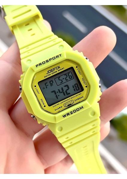 Joefox G-Shock Kasa Sarı Digital 5 Atm Suya Dayanıklı 2 Yıl Garantili Spor Kol Saati J-GS14