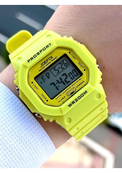 Joefox G-Shock Kasa Sarı Digital 5 Atm Suya Dayanıklı 2 Yıl Garantili Spor Kol Saati J-GS14