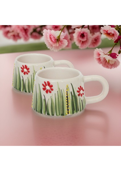 Ilbay Seramik 2 Li Klasik Kırmızı Papatya Kupa Bardak Mug Nescafe Fincanı fiyatları