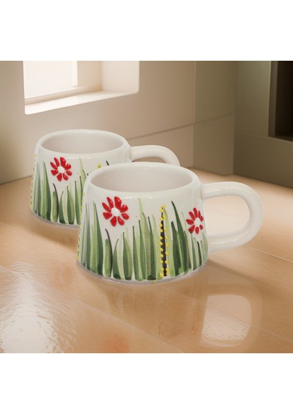 Ilbay Seramik 2 Li Klasik Kırmızı Papatya Kupa Bardak Mug Nescafe Fincanı fırsatları