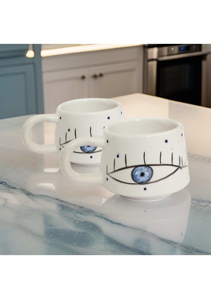 Ilbay Seramik 2 Li Klasik Mavi Göz Kupa Bardak Mug modelleri