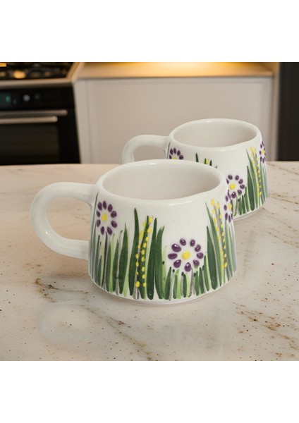 Ilbay Seramik 2 Li Klasik Mor Papatya Kupa Bardak Mug Nescafe Fincanı modelleri