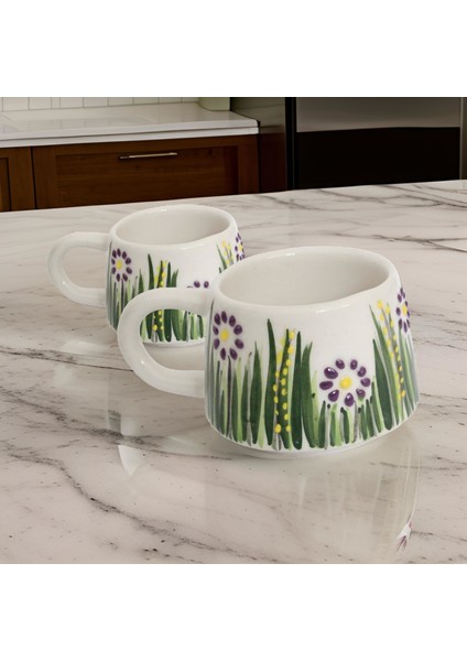 Ilbay Seramik 2 Li Klasik Mor Papatya Kupa Bardak Mug Nescafe Fincanı indirimleri