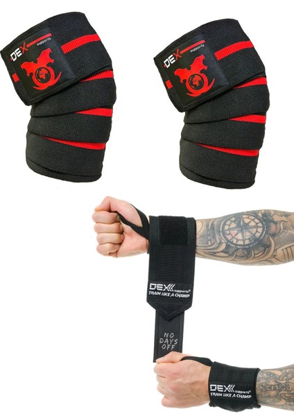 Fitness Sporcu Bilekliği Wrist Wraps Legend+Fitness Sporcu Dizliği Knee Wraps 2'li Paket