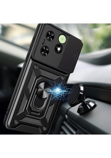 Tecno Spark 20C Kılıf Standlı Manyetik Yüzüklü Kamera Sürgülü Ultra Koruma Tank Zırh Kapak