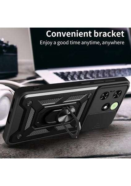 Tecno Spark 20C Kılıf Standlı Manyetik Yüzüklü Kamera Sürgülü Ultra Koruma Tank Zırh Kapak