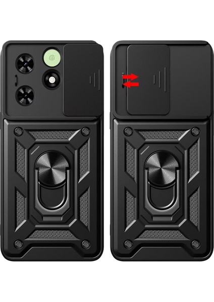 Tecno Spark 20C Kılıf Standlı Manyetik Yüzüklü Kamera Sürgülü Ultra Koruma Tank Zırh Kapak