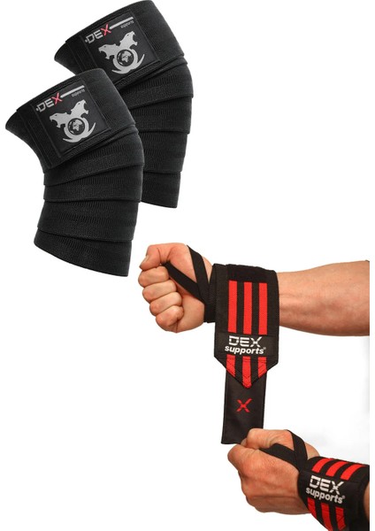 Fitness Sporcu Bilekliği Wrist Wraps+ Sporcu Dizliği Knee Wraps 2'li Paket