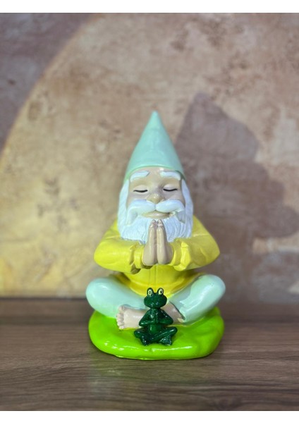 Elleri Birleşik Yogacı Cüce Heykel Bahçe Ev Dekorasyonu Biblo Dekor