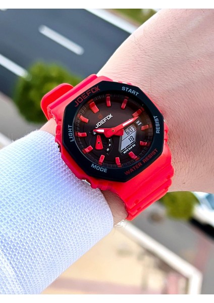 Joefox G-Shock Kasa Kırmızı Dijital/analog 5ATM Suya Dayanıklı 2 Yıl Garantili Spor Kol Saati J-GS24